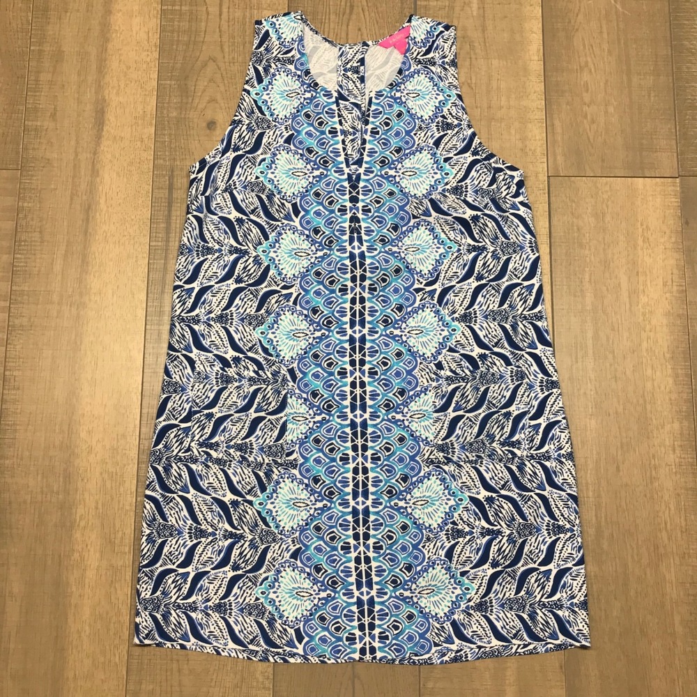 Lilly Pulitzer Dress Womens Size 12 Blue Mermaid Tail V-Neck Shift Beach Kelby